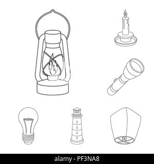 Light source outline icons in set collection for design. Light and equipment vector symbol stock  illustration. Stock Vektor