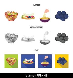 Gemischte Nüsse, Obst und anderen Lebensmitteln. Essen set Sammlung Icons im Cartoon, flach, Schwarzweiß-Stil vektor Symbol lieferbar Abbildung. Stock Vektor