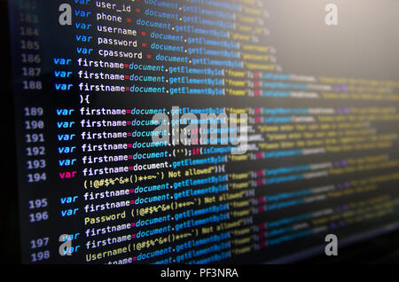 Desktop Quellcode und Technologie Hintergrund, Entwickler oder Programmierer mit Kodierung und Programmierung, Wallpaper nach Computer Sprache und Quellcode, Kom Stockfoto