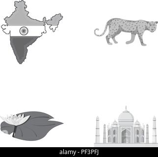 Land Indien cartoon Symbole im Set Sammlung für Design. Indien und der charakteristische Vektor Symbol lieferbar Abbildung. Stock Vektor