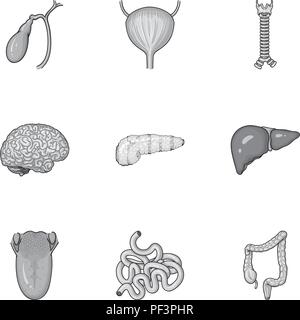 Menschliche Organe set Symbole in Schwarzweiß-Design. Große Sammlung von menschlichen Organen vektor Symbol lieferbar Abbildung: Stock Vektor