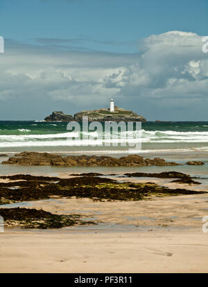 Godrevy Leuchtturm, Gwithian Towans, Cornwall, Großbritannien Stockfoto