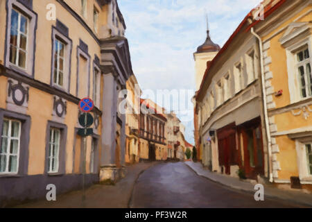 Malerei auf Leinwand von leere Straße in der Hauptstadt von Litauen - Vilnius Stockfoto