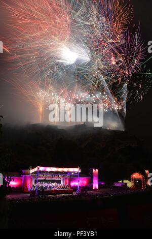 Virgin Money Konzert markiert das Ende des Edinburgh Festival Fringe Feuerwerk auf der Ross Musikpavillon Stockfoto