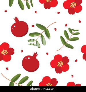 Shana Tova nahtlose Muster mit Granatapfel und Blumen. Segen für das neue Jahr. Elemente für Einladungen, Poster, Grußkarten. Stock Vektor