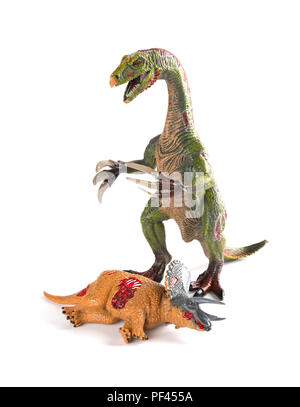 Nothronychus mit einem triceratops Körper in der Nähe auf weißem Hintergrund Stockfoto