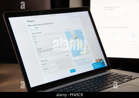 Mailand, Italien - 15 August 2018: BlaBlaCar Website Homepage. BlaBlaCar Logo sichtbar. Stockfoto