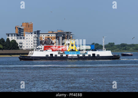 Woolwich Ferry auf der Themse, London, England, Vereinigtes Königreich, Großbritannien Stockfoto