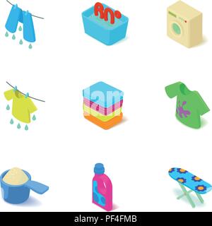 Handwäsche Symbole gesetzt, isometrische Stil Stock Vektor