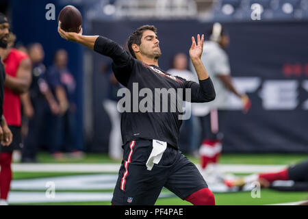 Houston, USA. 18. August 2018. San Francisco 49ers quarterback Jimmy Garoppolo (10) vor einem preseason NFL Football Spiel zwischen den Houston Texans und der San Francisco 49ers an NRG Stadion in Houston, TX. Houston gewann das Spiel vom 16. bis 13. Trask Smith/CSM Stockfoto