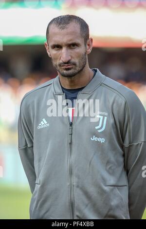 Verona, Italien. 18 Aug, 2018. firo: 18.08.2018, Fussball, International, Serie A, Saison 2018/2019, AC Chievo Verona - Juventus Giorgio Chiellini, Turin, Porträt | Quelle: dpa/Alamy leben Nachrichten Stockfoto