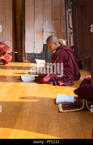 Die jungen Novizen an Shwe Yaunghwe Kyaung Kloster, Nyaungshwe, Inle Lake, Myanmar Stockfoto