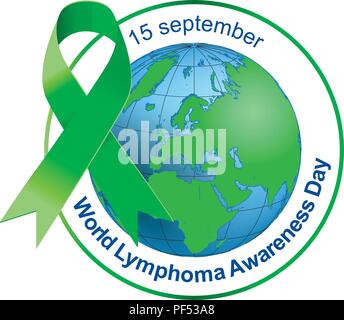 Weltlymphom-bewuBewußtsein Tag. Grüne Band. Vector Illustration auf isolierte Hintergrund. 15. September Stock Vektor