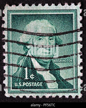 Verwendet Grün uns Porto: 1 c Washington Stempel Stockfoto