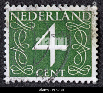 Frankiert Nederland Niederlande Stempel, Grün 4c Vier Cent verwendet Stockfoto