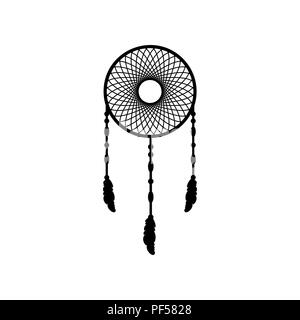 Dream Catcher unterzeichnen. Vektor. Ausgefüllten schwarzen Symbol auf weißem Hintergrund. Isoliert. Stock Vektor