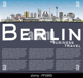 Berlin Deutschland Skyline mit grauen Gebäude, blauer Himmel und Kopieren. Vector Illustration. Stock Vektor