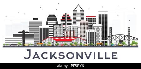 Jacksonville Florida City Skyline mit grauen Gebäude isoliert auf Weiss. Vector Illustration. Stock Vektor