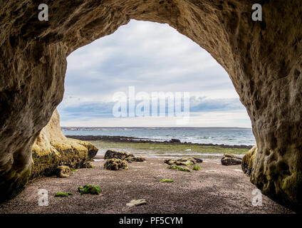 Welsh Landeplatz und Höhlen, Punta Cuevas, Puerto Madryn, der Waliser Siedlung, Provinz Chubut, Patagonien, Argentinien Stockfoto