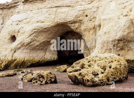 Welsh Landeplatz und Höhlen, Punta Cuevas, Puerto Madryn, der Waliser Siedlung, Provinz Chubut, Patagonien, Argentinien Stockfoto