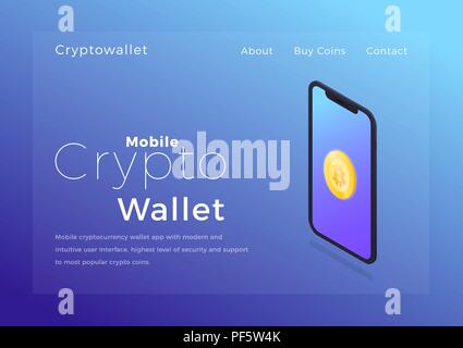 Crypto wallet isometrische Darstellung. Cryptocurrency mobile Storage app Konzept. Stock Vektor