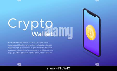 Crypto wallet. Isometrische Darstellung des Cryptocurrency mobile Storage app Konzept. Stock Vektor
