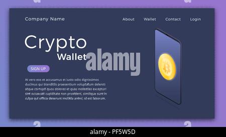 Cryptocurrency wallet. Isometrische Darstellung des Cryptocurrency mobile Storage app Konzept. Landing Page Design Layout. Stock Vektor