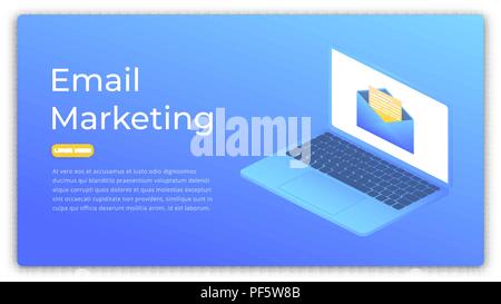 E-Mail Marketing. Isometrische Konzept der digitalen Werbung, Marketing, Customer Targeting. Marketing Web Banner. Stock Vektor