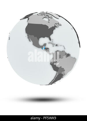 Guatemala, mit Flagge auf Globus mit Schatten auf weißem Hintergrund. 3D-Darstellung. Stockfoto