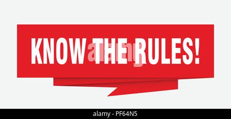 Die Regeln kennen! Unterschreiben. Die Regeln kennen! Papier origami Sprechblase. kennen die Regeln! Tag. Die Regeln kennen! Banner Stock Vektor