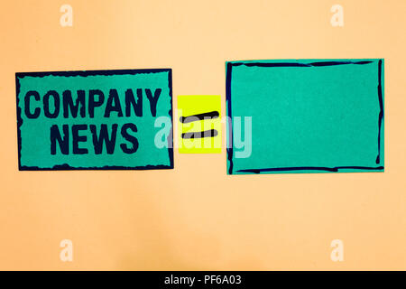Text Zeichen zeigen Unternehmen News. Konzeptionelle foto Aktuelle Informationen und geschieht auf einer Business Corporate Bericht Türkis Papier Erinnerungen gleich Stockfoto