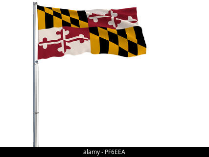 Isolierte Flagge des US-Bundesstaates Maryland ist das Fliegen in den Wind, 3D-Rendering. Stockfoto