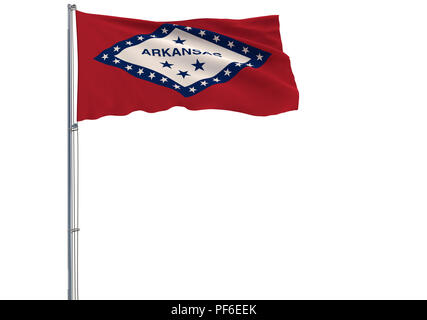 Isolierte Flagge des US-Bundesstaates Arkansas ist Fliegen in den Wind, 3D-Rendering. Stockfoto