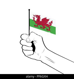 Geballte Faust in die Luft halten die Nationalflagge von Wal angehoben Stock Vektor