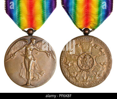 Belgische Inter-Allied Sieg Medaille 1914-1918 (Interalliée Médaille de la Victoire/Intergeallieerde Overwinningsmedaille) Belgische Euro-gedenkmünzen Krieg m Stockfoto