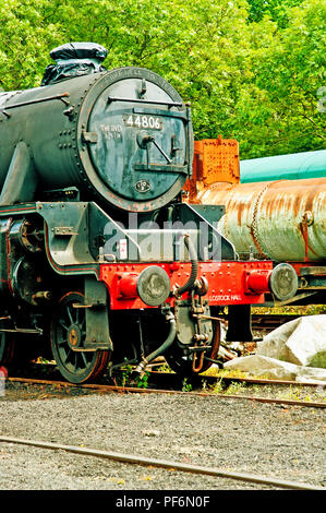 Abschied von Dampf reinactment Schwarz 5 Nr. 44806 Ein ehemaliger Lostock Halle Lokomotive, Grosmont, North Yorkshire Moors Railway, England Stockfoto