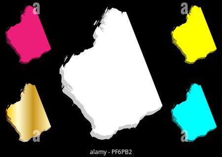 3D-Karte von Western Australia (die australischen Bundesstaaten und Territorien, WA) - weiß, gelb, lila, blau und gold-Vector Illustration Stock Vektor