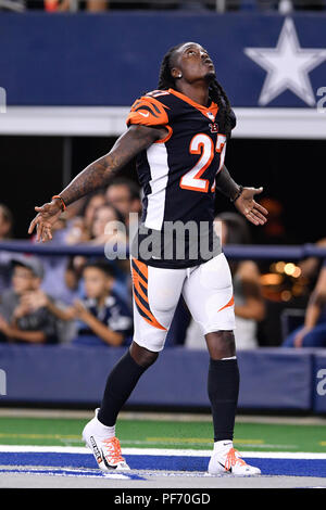 18. August 2018: Cincinnati Bengals cornerback Dre Kirkpatrick (27) vor der NFL Football Spiel zwischen den Cincinnati Bengals und die Dallas Cowboys bei AT&T Stadium in Arlington, Texas. Shane Roper/Cal Sport Media Stockfoto