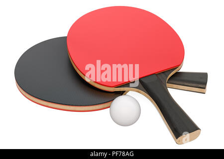 Tischtennis, 3D-Rendering auf weißem Hintergrund Stockfoto