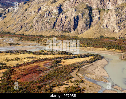 Las Vueltas Flusses, Erhöhte Ansicht, Nationalpark Los Glaciares, Provinz Santa Cruz, Patagonien, Argentinien Stockfoto