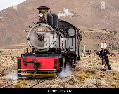 Old Patagonian Express La Trochita, Dampfzug, Nahuel Pan Bahnhof, Provinz Chubut, Patagonien, Argentinien Stockfoto