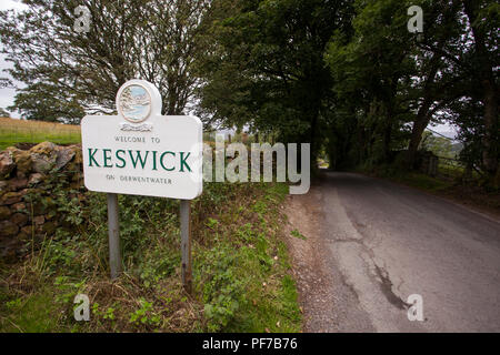 Zeichen in Keswick, England Willkommen Stockfoto