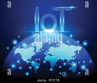 Internet der Dinge (IOT) Technologie und Weltkarte cyber Daten internet Netzwerkverbindung Geschäftskonzept. Vector EPS Abbildung 10 Stock Vektor