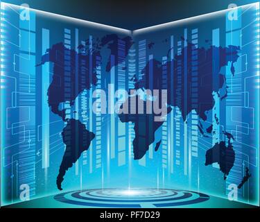 Karte World Cyber bigdata digitale System transformation Network connection Business Zone online. Vector EPS Abbildung 10 Stock Vektor