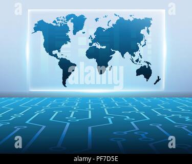 Karte World Cyber digitale bigdata online System Business Zone mit schaltzeichen Konzept. Vector EPS Abbildung 10 Stock Vektor