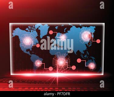 Karte World Cyber line Angriff durch Hacker rot Konzept Hintergrund. vector eps Abbildung 10 Stock Vektor