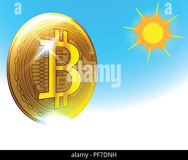 Golden Bitcoin Safe Haven Asset Finance Konzept, Vektor, Abbildung Stock Vektor