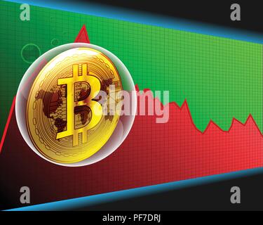 Golden bitcoin Kuppel und eine Weltkarte an der Börse maket crash Grafiken und Zeichen, Vektor, Abbildung Stock Vektor