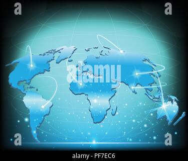 Drahtmodell Weltkarte global internet Netzwerkverbindung Big Data Information Technology anschließen Geschäftsmodell Konzepte. Vector Illustration eps 10. Stock Vektor