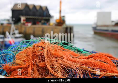 Fischernetze. Whitstable, Kent, England Stockfoto